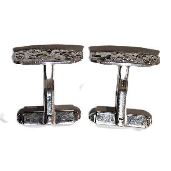 Vintage 950 Sterling Silver Brocade Cuff Links 10 Grams - Picture 2 of 6